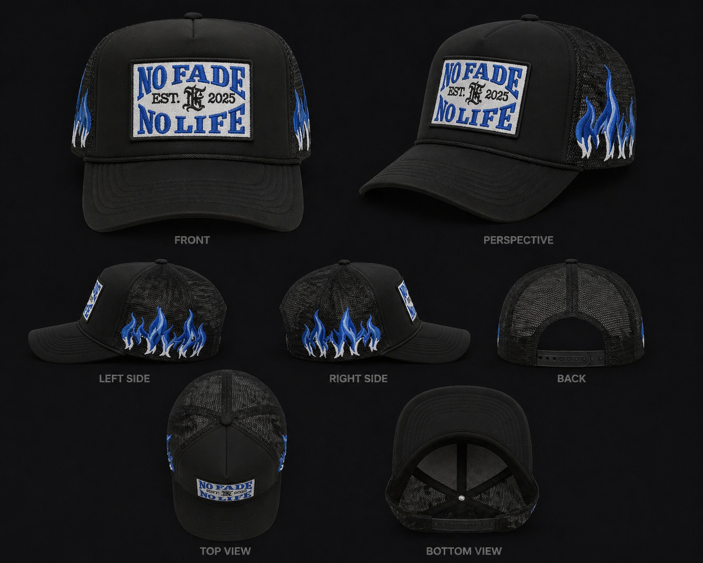 BLUE FLAMES TRUCKER HAT
